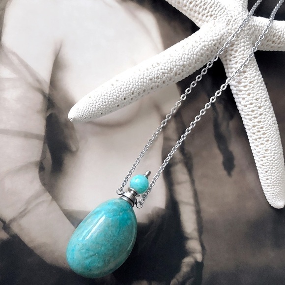 NEW Amazonite Natural Healing Stone Perfume Libation Potion Bottle Necklaces - Picture 3 of 5